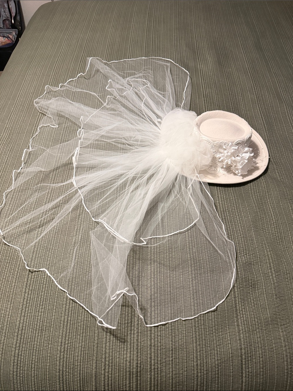 White Bridal Veil Fascinator Hat with Floral Detail